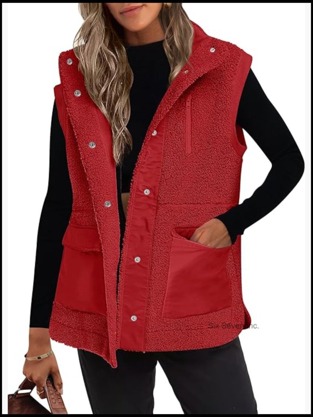 Women's Fleece Vest Loose Button Down Sherpa Jacket with Pockets Winter